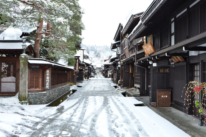 Snow-covered old town street