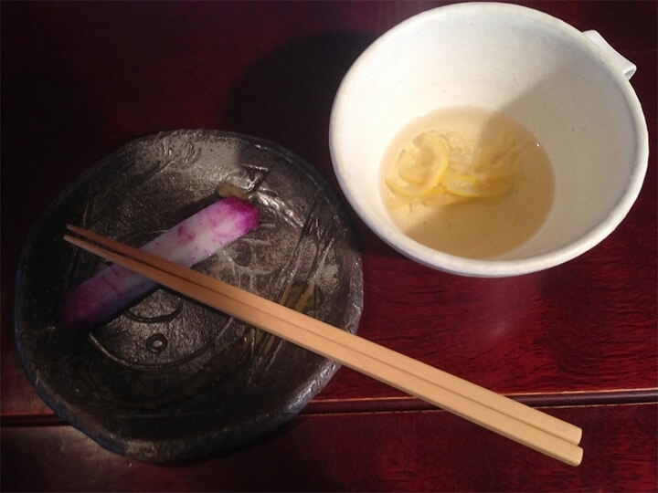 vegetable stick and yuzu tea